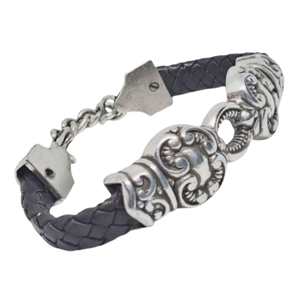 Silver and Black Braided Bracelet